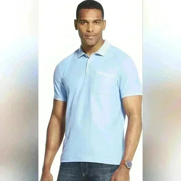 Van Heusen Other - Van Heusen Never tuck light blue polo style shirt Slim fit Size L sku0128